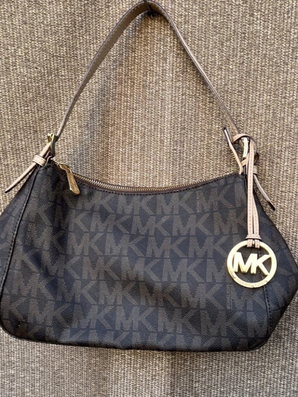 michael kors monogram bag  dark brown 15.5”L x 13”W  MK Medallion Mini Purse